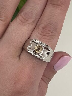 NEW Vintage Sterling Silver & Citrine Unisex Ring, 925, Size 11